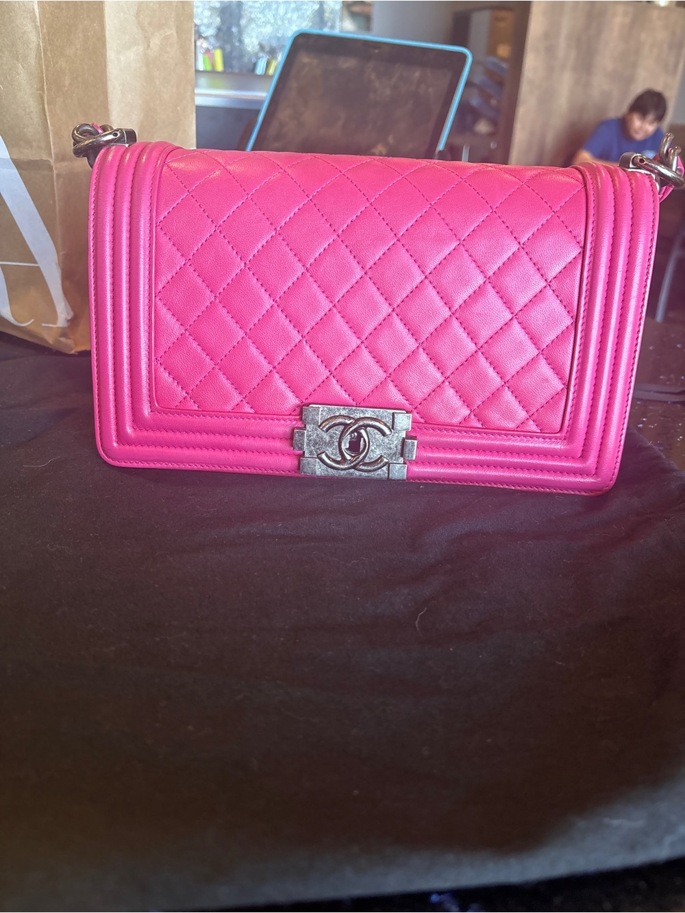 CHANEL Hot Pink Quilted Shoulder Bag with Silver-Tone CC Lock